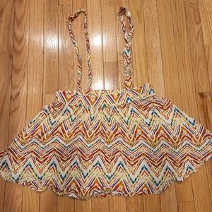 Rainbow White & Multicolor Colorful Zigzag Suspender Skirt